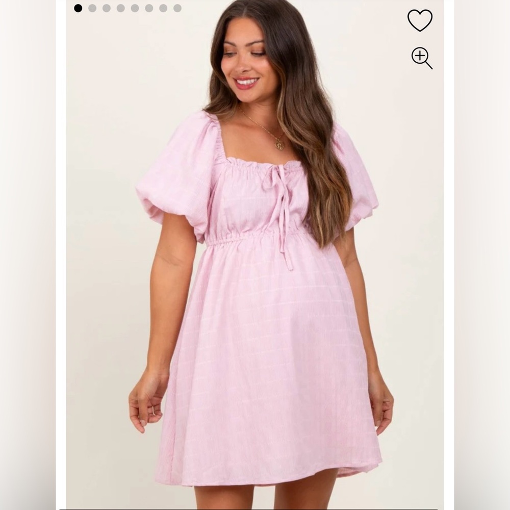 PinkBlush - Pink Textured Bubble Sleeve Maternity Mini Dress